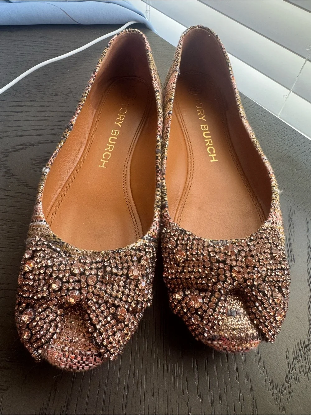 Tory Burch Rose Gold Crystal-Embellished Ballet Flats